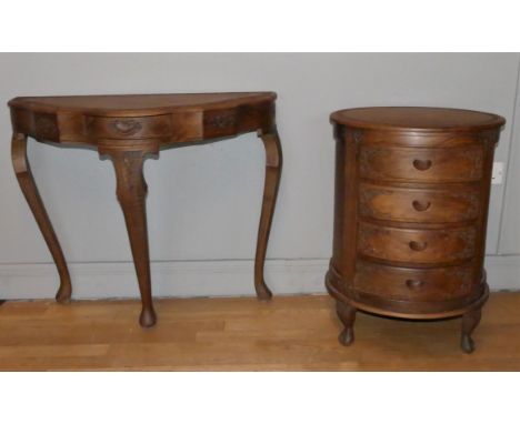 An Indian carved sheesham wood pillar four height chest of drawers, 53cm diameter, height 72cm, together with a matching Indi