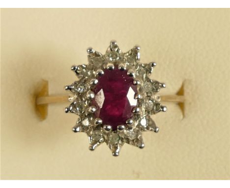 A 9ct gold ruby and white stone cluster ring, L, 2.3gm 