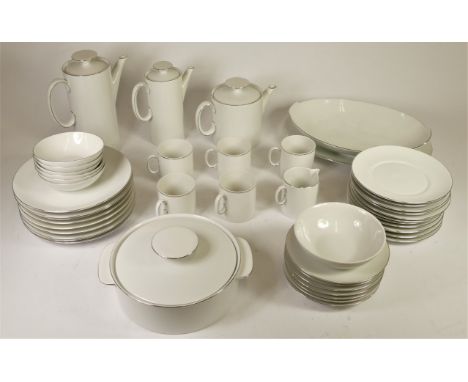 A 59 piece German made dinner and tea service 'Thomas' white with silver rim, comprising of, coffee cups &amp; saucers, tea &