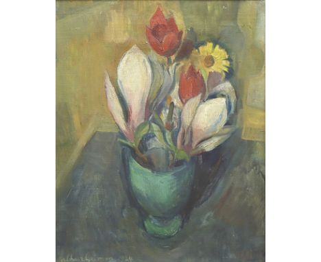 ARTHUR GRIMM 1883 - Mudau/Odw. - 1948: Blumenstrauß in grüner Vase. Oel auf Leinwand 1924. Signiert und datiert. 38,5 x 31,5 