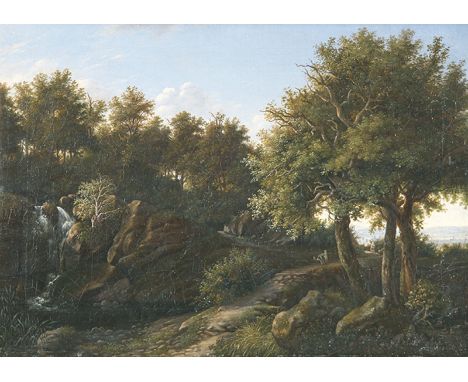 (CARL) FRIEDRICH FRANCK, auch FRANCKE Annaberg/Sachsen 1799 - 1872 Dresden: Sächsische Landschaft mit Wasserfall an einem Wal