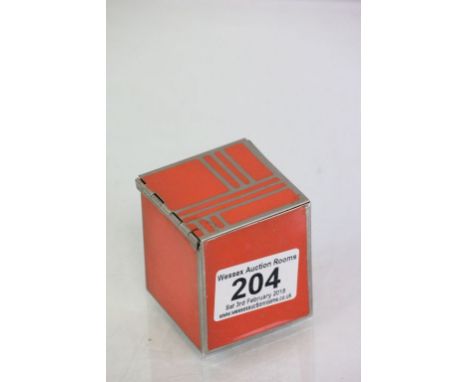 Art Deco Orange Enamelled Inkwell Box with Glass Liner
