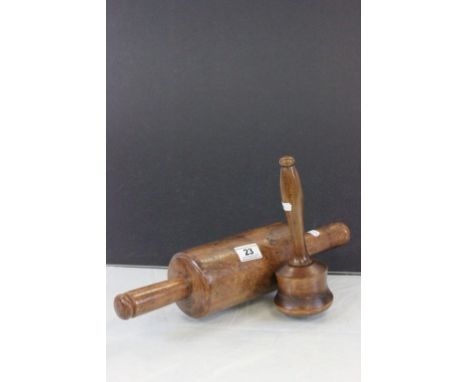 Two vintage wooden Kitchenalia items to include a large Rolling pin