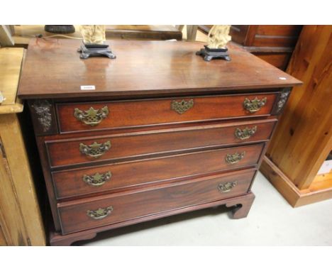 19th Century mahogany chest of 4 long drawers raised on bracket feet