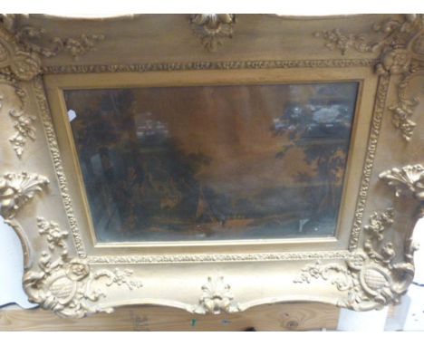 Vintage Print of a Village scene with ornate gilt frame & glazed