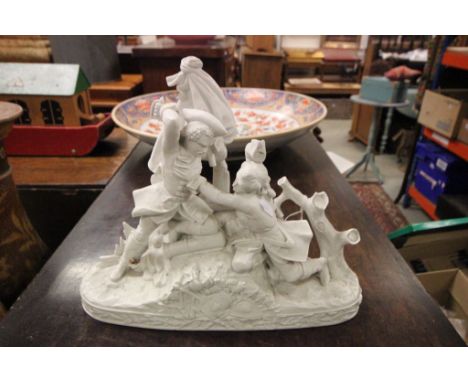 Vintage ceramic Centrepiece depicting two soldiers on a battlefield and marked "Chantilly"