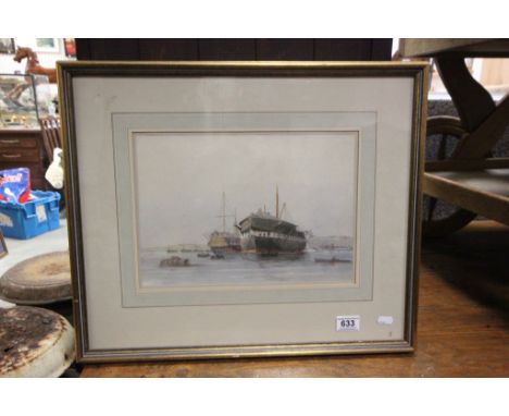 A unsigned water colour seascape with boats.
