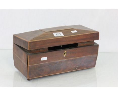 Mahogany veneer Tea caddy with two hinged lid lift out containers inside