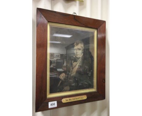 Sir Walter Scott 1771-1822, a portrait print of the novelist and poet in a rosewood veneer frame 