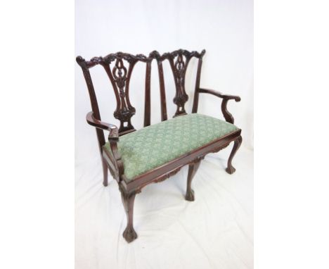 Reproduction Georgian Chippendale Style Two Seater Chair / Settee with three cabriole legs to front on ball and claw feet