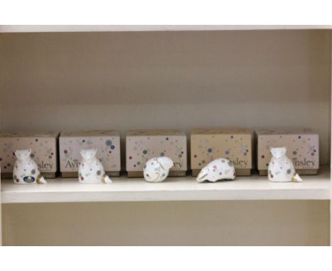 Five boxed Aynsley Mulberry Wood ceramic animals