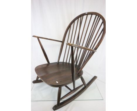 Ercol Style Elbow Rocking Chair with Hoop Stick Back and Elm Seat