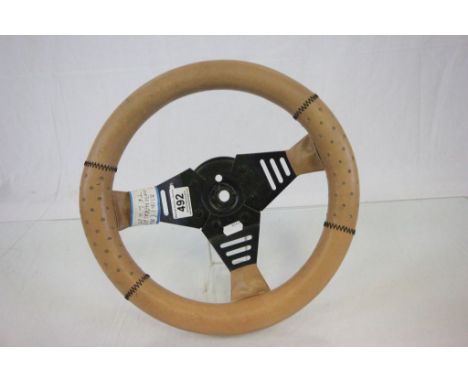 Vintage Steering wheel with leather finish to fit Mini Mk 1 & 2, Triumph TR6, Herald etc