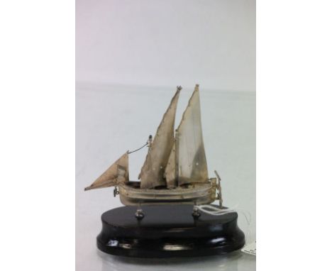 Maltese Silver Chinese Junk stamped 917, on wooden stand