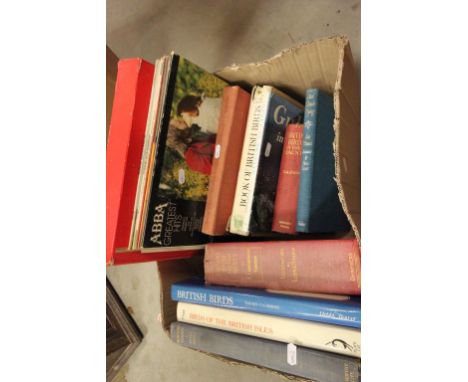 Box of vintage bird books and various records