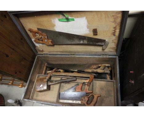 Victorian Pine Tool Box filled with Various Old Tools