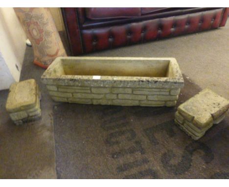 Reconstituted Stone Brick Style Long Garden Planter on two raised plinths