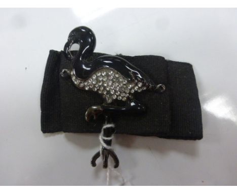 Art Deco Style Black Enamel ' Flamingo ' Brooch