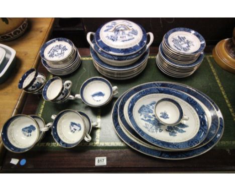 A mid 20th century blue and white Nikko Japan dinner service, oriental scenes comprising dinner plates, side plates, tea plat
