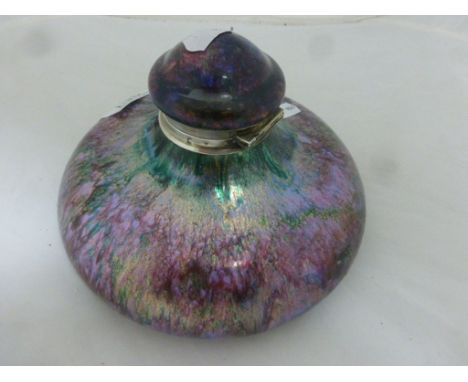 Large 19th Century Enamel Inkwell with hallmarked Silver mounts and a glass liner