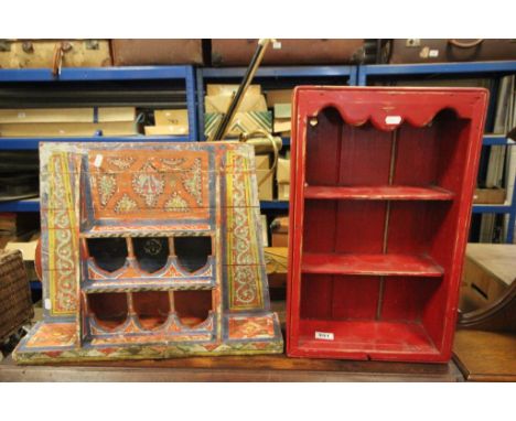 Red Painted Wooden Hanging Shelf together with a Painted Moroccan Hanging Shelf