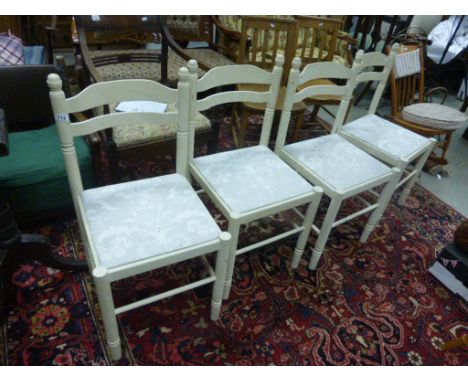 Set of Four White Painted Ladder Back Chairs with drop in seats