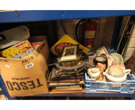 Mixed Lot including Framed and Glazed Pictures, Ceramics, Children's Annuals including Rupert the Bear and a Desk Lamp with G