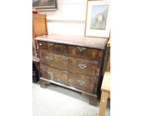 18th century Exotic Wood Veneer Chest of Two Short and Two Long Drawers raised on Bracket Feet