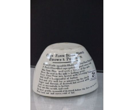 19th century Ceramic Jelly / Blanc - Mange Mould with Brown & Polson's Receipe printed to side