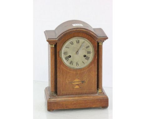 Edwardian Oak Inlaid Mantle Clock