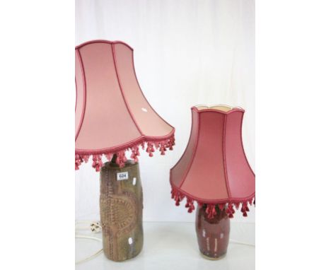 Large Retro British Studio Pottery Table Lamp decorated in moulded relief with wheels, dots and lines plus Retro Studio Potte