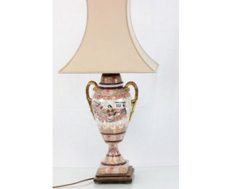 Vintage lamp with Chinese ceramic vase and wooden base