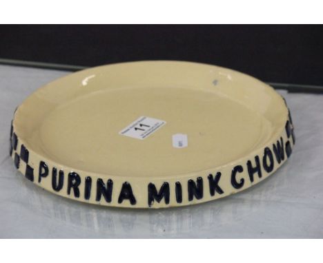 Vintage glazed pottery Purina Mink Chow dish, fully marked to base