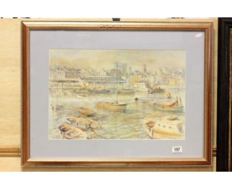 Framed and glazed print of early 19th century Plymouth waterfront 