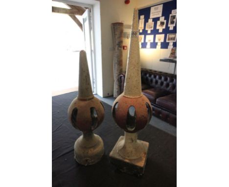 Two vintage painted Cast Iron Railway post finials
