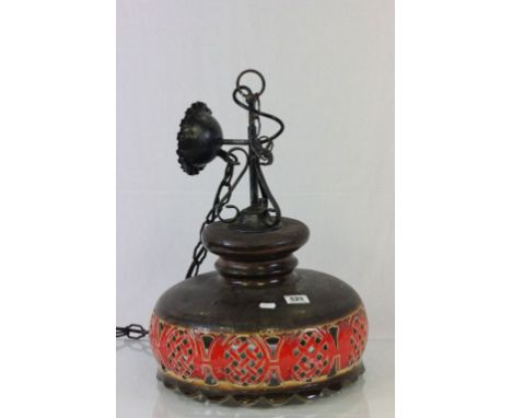 Large German ceramic ceiling lamp with metal fittings
