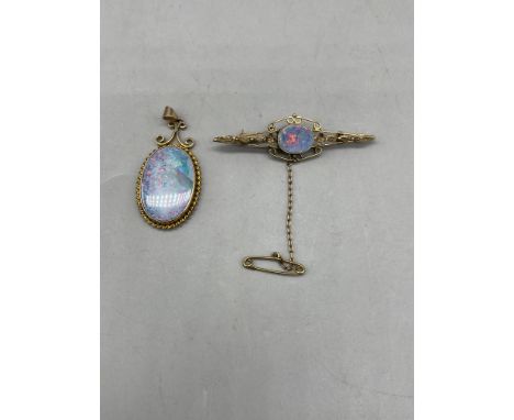 Antique 9ct Gold Opal Pendant and Antique 9ct Opal Brooch 
