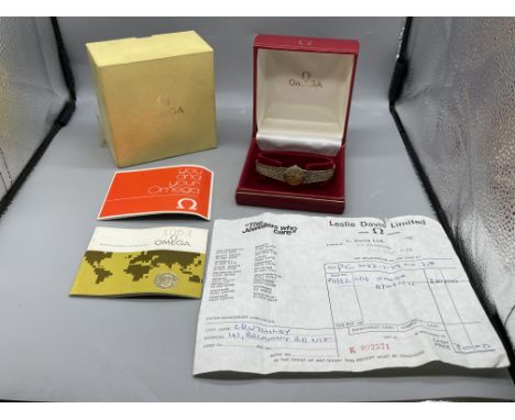 Vintage Omega 9ct Yellow Gold Ladies Watch, Boxed, with certificates