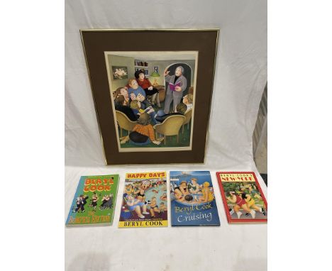 Signed and Framed Beryl Cook Print along with Beryl Cook Books. No glass to frame