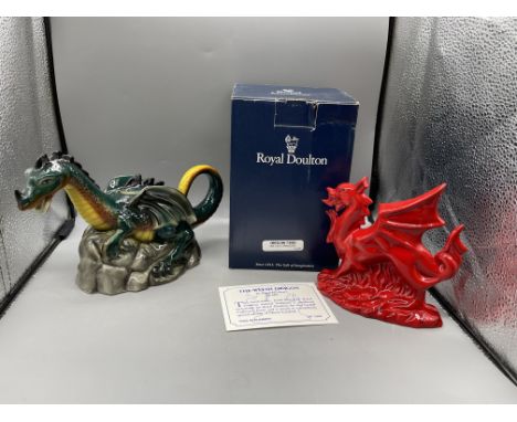 Boxed Royal Doulton - The Welsh Dragon 169/1500, and Wood Potters of Burslem Handpainted Staffordshire England - Dragon Teapo