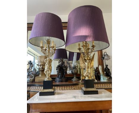 Large Gilded Eagle Table Lamp and Large Gilded Three Graces Lady Figurines Table Lamp