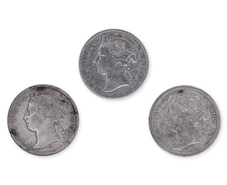 STRAITS SETTLEMENTS VICTORIA 20 CENTS 1878; 1881; 1882 (3)
Portrait facing left, reverse with denomination within beaded circ