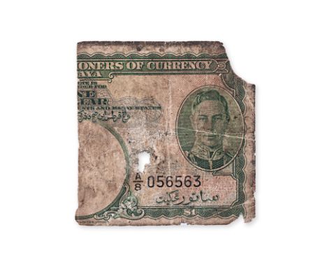 MALAYA GEORGE VI 1 DOLLAR 1940 (PARTIAL NOTE) Serial number A/8 056563, Right hand half of note only, with portrait right and