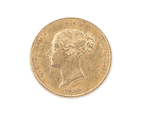 GREAT BRITAIN VICTORIA GOLD 1/2 SOVEREIGN 1847
First portrait, uncrowned facing left, reverse with crowned shield, no die num