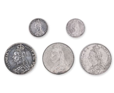 GREAT BRITAIN VICTORIA MIXED SILVER COINAGE (5)
Comprising: 1 Shilling, 1887; 1888, left facing portrait, reverse with coat o