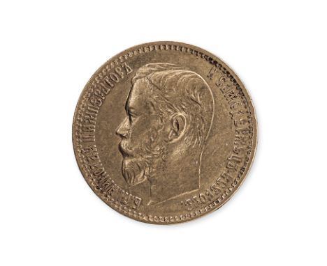 RUSSIA NICHOLAS II GOLD 5 ROUBLES 1898
Portrait facing left, reverse with crowned eagle and arms, date below
Provenance: Part