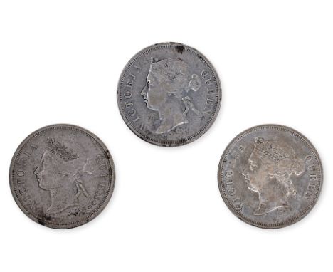 STRAITS SETTLEMENTS VICTORIA 50 CENTS 1888; 1891; 1898 (3)
Portrait facing left, reverse with denomination within beaded circ