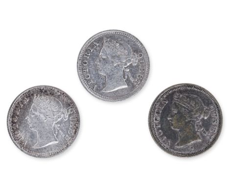 STRAITS SETTLEMENTS VICTORIA 5 CENTS 1880 H; 1886; 1901 (3)
Comprising: 1880 H; 1886; 1901; portrait facing left, reverse wit