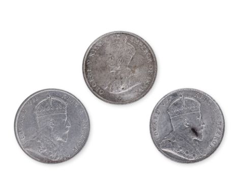 STRAITS SETTLEMENTS 1 DOLLAR 1907; 1920 (3)
Comprising: 1907 Edward VII portrait facing right (2); 1920; George V portrait fa