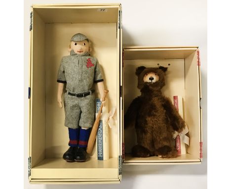 STEIFF BASEBALL PLAYER WITH CERTIFICATE 40CM TALL WITH A STEIFF BEAR 30CM TALL